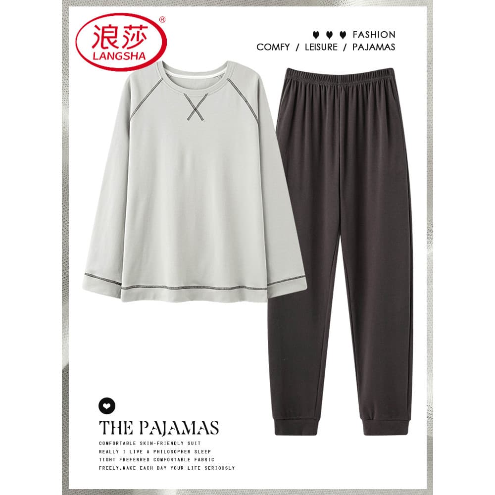 Langsha pijamas masculinos primavera outono estilo manga comprida Modal estilo fino tamanho grande masculino Casual espo