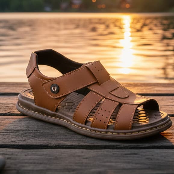 Sandália Masculina Ortopédica em Couro Puro | Sola Antiderrapante e Anti-Stress Chocolate
