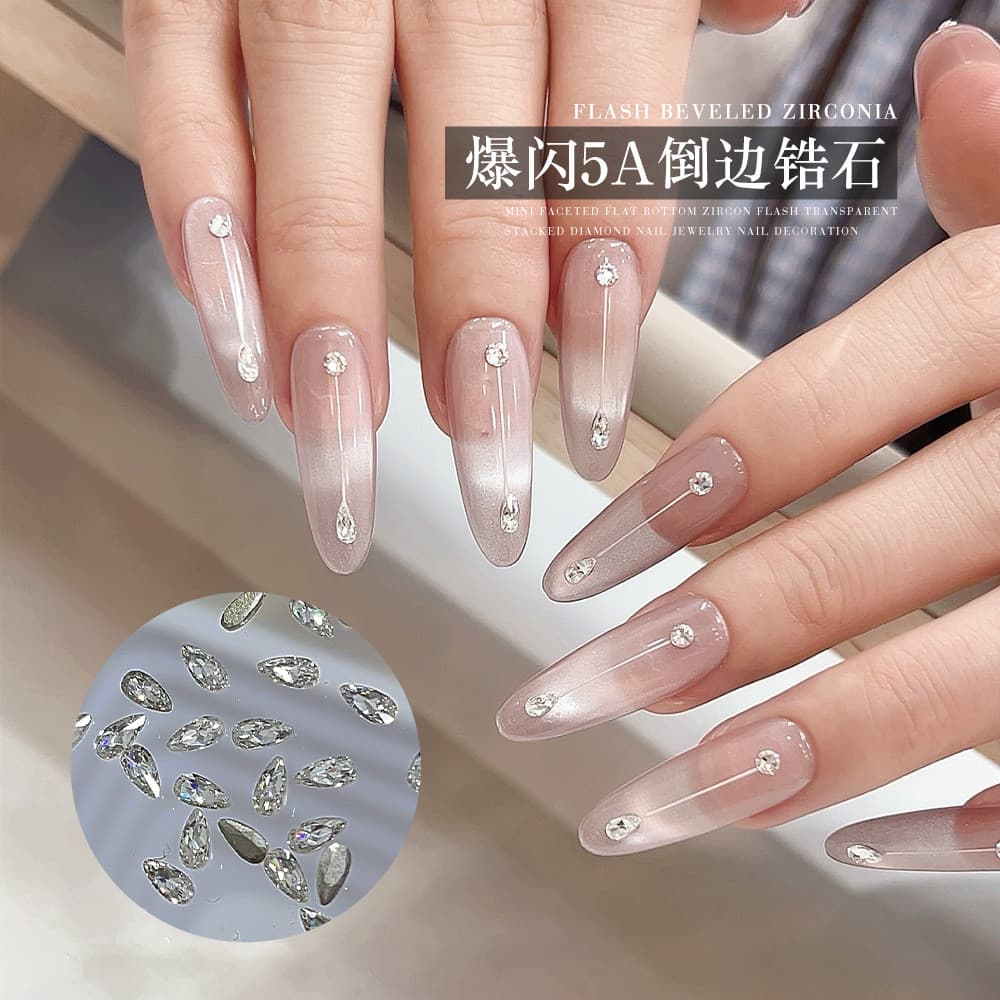Zircão manicure jóias chanfradura Mini fundo plano diamante transparente branco em forma especial pilha diamante Strobe