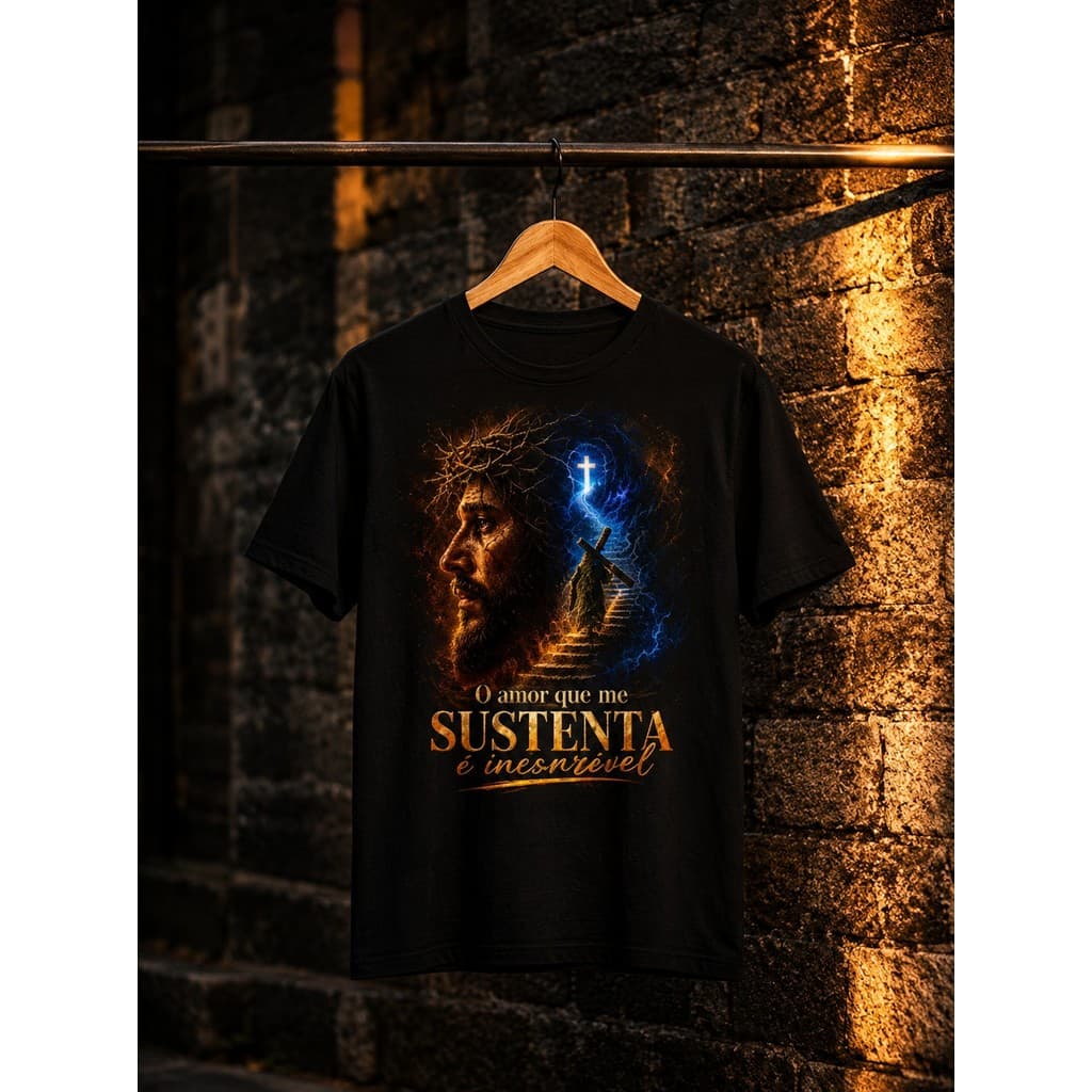 Camiseta Cristã Jesus Cristo O Amor Que Me Sustenta É Incansável Unissex Estampa Premium Fé Gospel