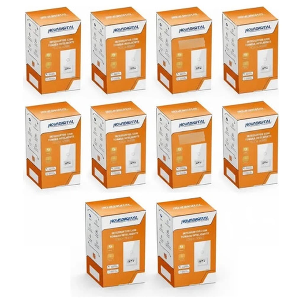Kit 10 Interruptores Touch Led 1 Botão Zigbee Tomada 127/220V Branco Novadigital Inteligente Cabeado Automação