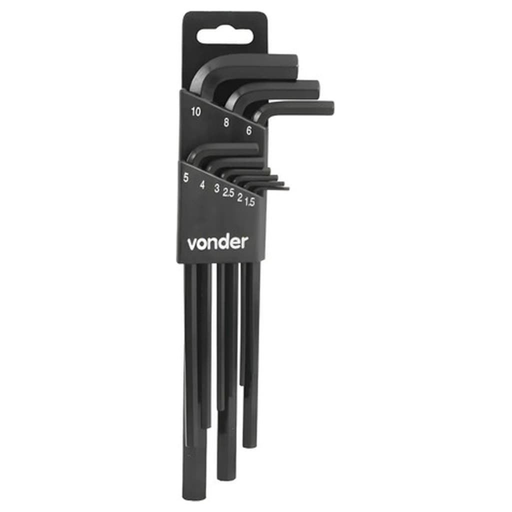 Jogo Chaves Allen Longas 1,5 a 10mm 9 Peças Vonder Preto Aço Cromo Vanádio Kit Ferramenta Profissional