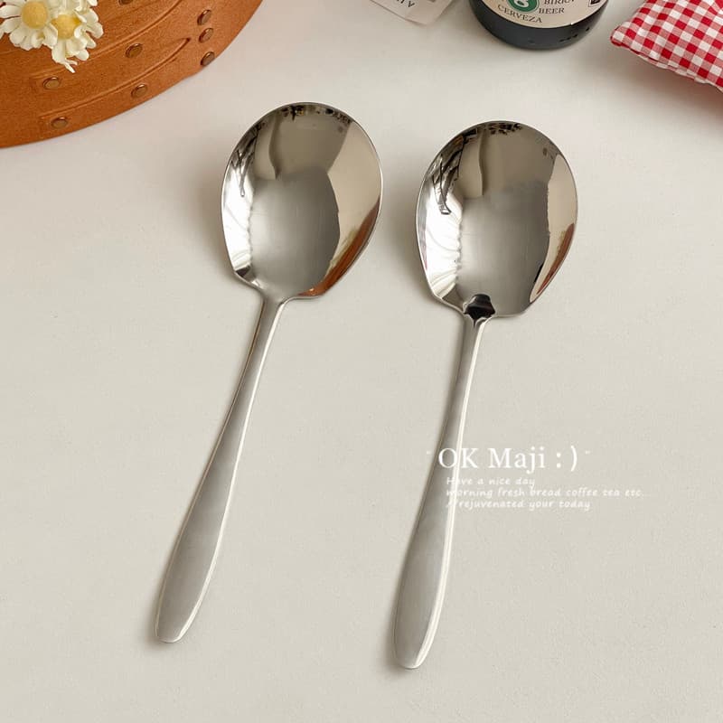 Colher de aço inoxidável estilo coreano, cabo longo, colher de jantar grande, colher de jantar doméstica, colher de sopa