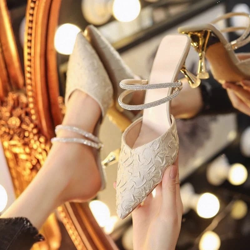 Dois usar exterior usar sandálias de verão na moda strass salto alto meia chinelos estilo fada feminino novo estilo eleg