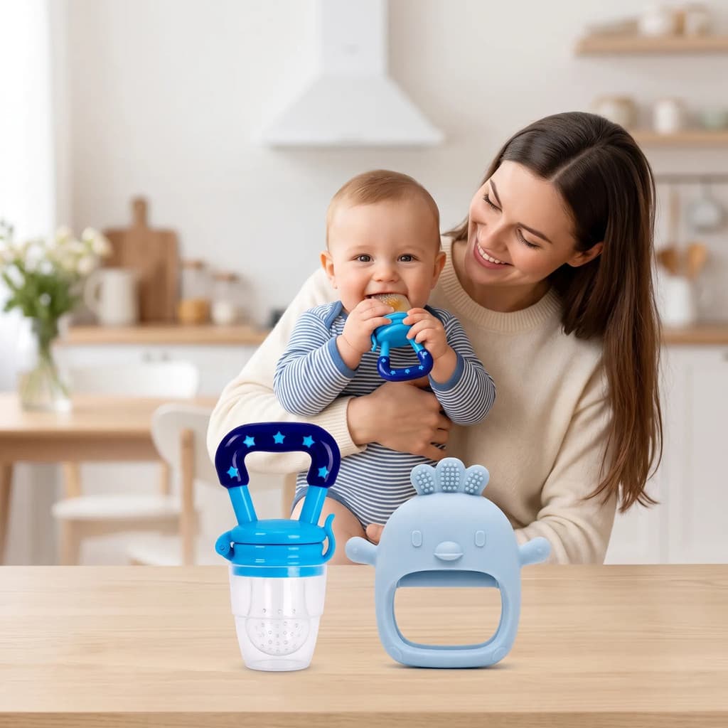 Kit Chupeta Mordedor Bico Introdução Alimentar Mordedor Silicone Bebê Dentição