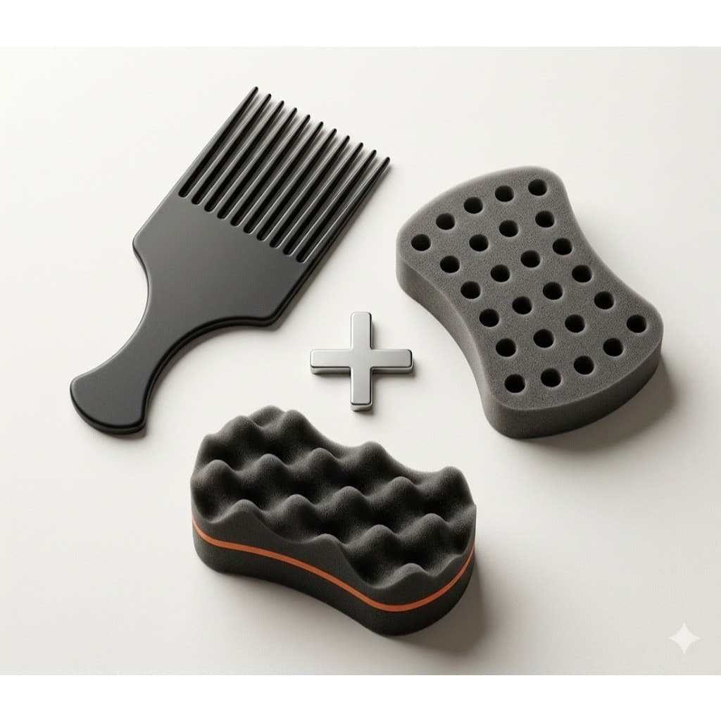 Kit Pente Afro + Esponja Nudred - Modelador de Cachos Black Power Crespo