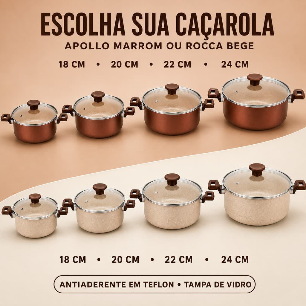 Panela Caçarola Antiaderente Cerâmica Com Tampa Vidro Varios Tamanhos