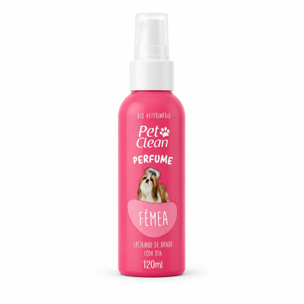 Perfume Pet Clean Fêmea 120ml para Cachorro Cães e Gatos Cheirinho de Banho Fragrância Pet Spray Uso Veterinário