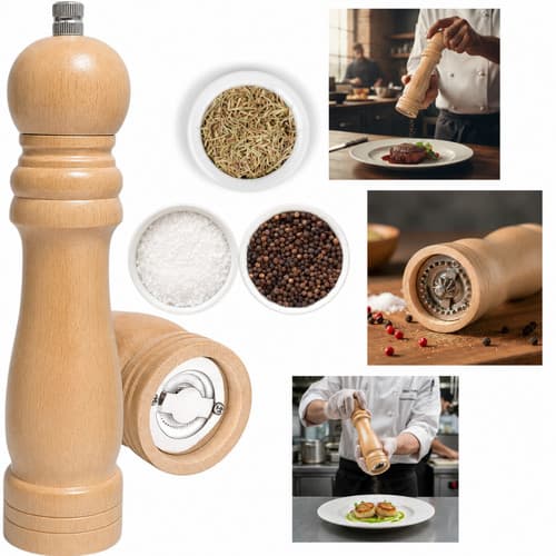 Moedor Tempero Especiarias Ceramica Madeira Clara Médio 21Cm