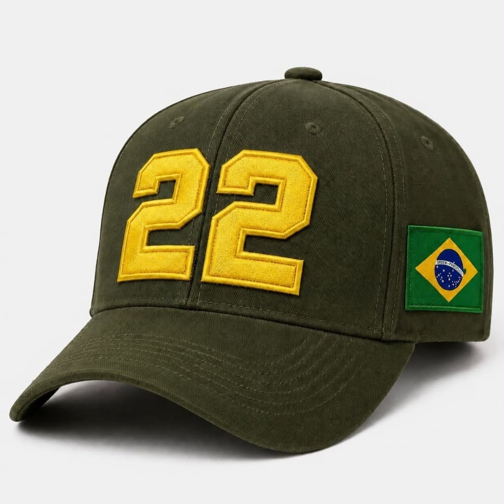 Boné Verde 22 Brasil Bordado Premium Aba Curva Ajustável Patriota