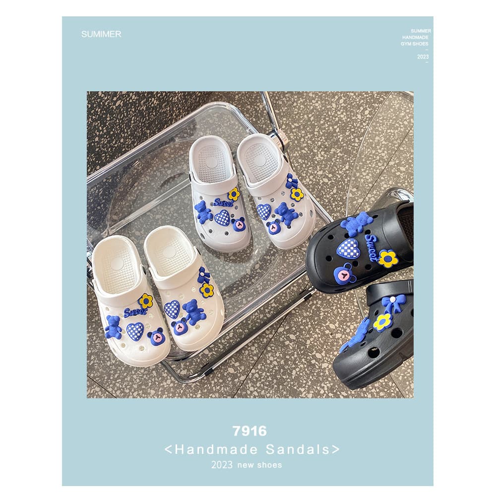 Sapatos de buraco de urso azul feminino bonito All-Match estilo casal exterior Wear Anti-deslizamento influenciador Baot