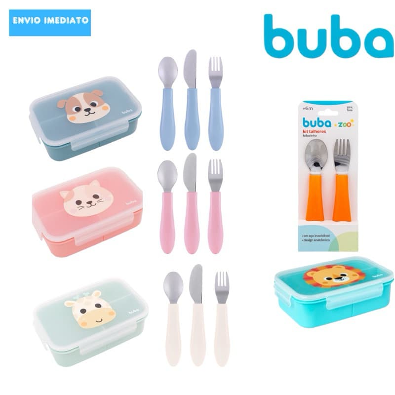 Kit Lunchbox Lancheira com Divisórias + Talheres Buba