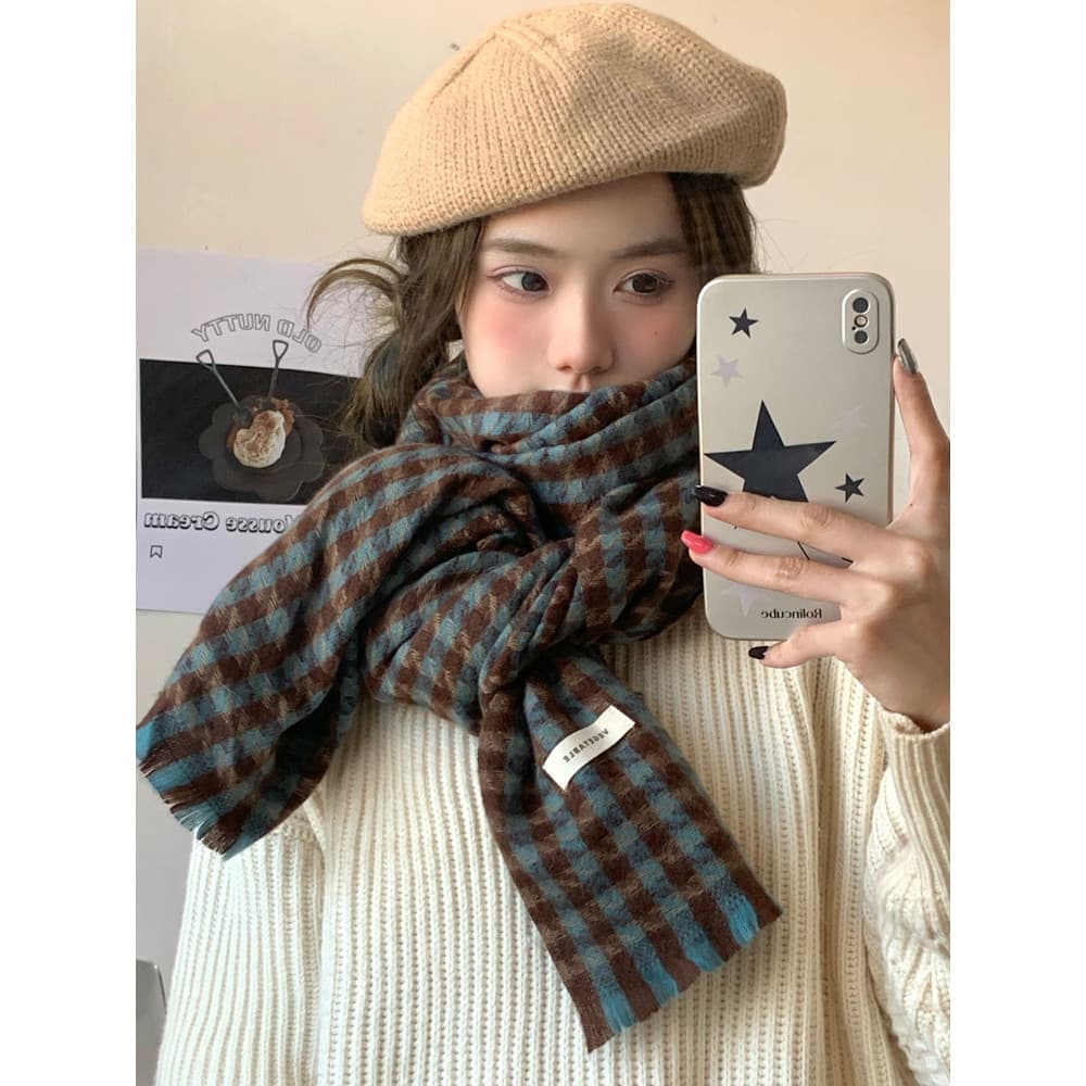 Contraste cor xadrez cachecol feminino inverno 2022 novo estilo outono inverno High-End versão coreana All-Match moda es
