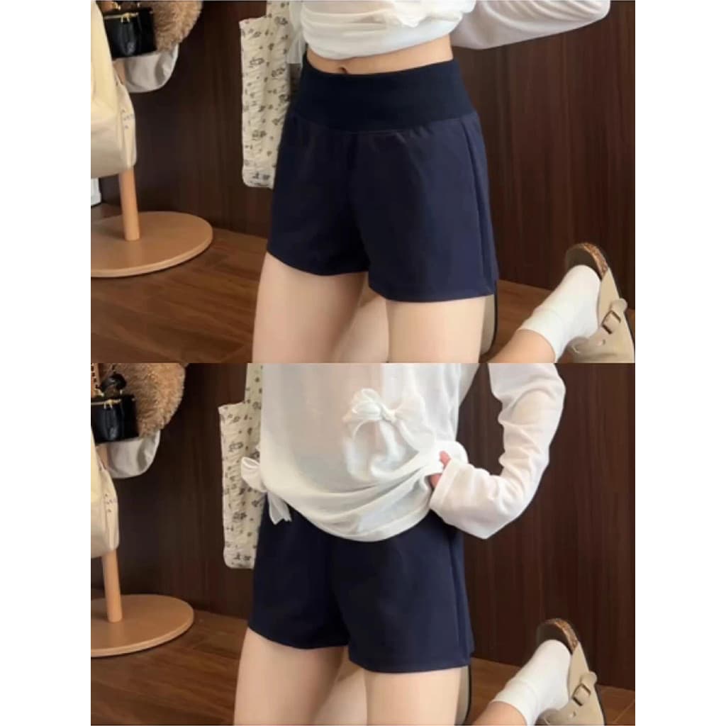 Azul marinho Shorts esportivos feminino verão fino 2025 novo estilo cintura alta exterior Wear quente menina calças de c