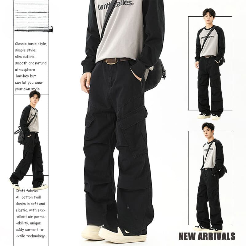 Calças de brim pretas masculinas calças de perna larga calças jeans Balck calças jeans pretas calças casuais de alta qua