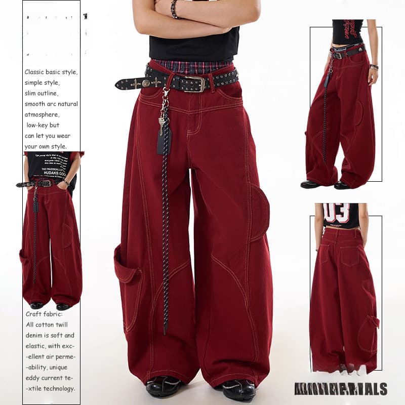 Macacão vermelho masculino Machete calças de perna larga calças soltas unissex estrutura de agulha calças casuais calças