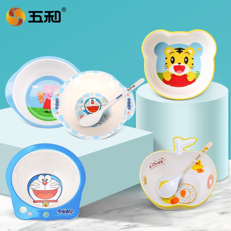 Wuhe melamina utensílios de mesa infantis bebê bonito tigela de orelhas duplas bebê Anti-escaldante resistente a choques
