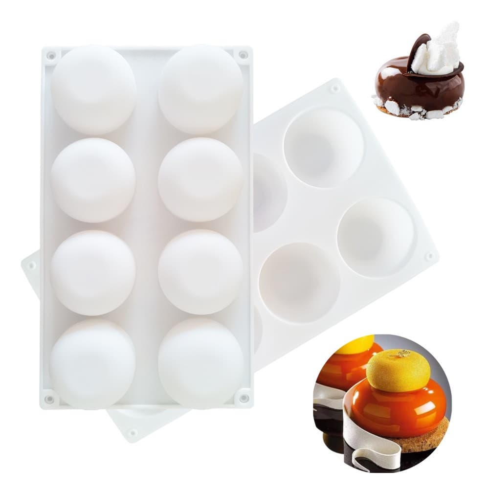 Molde De 8 Cavidades Silicone Redondo Plano Mousse Francês Gelado Geléia/Pudim Sabonete Feito À Mão Aromaterapia Gesso F