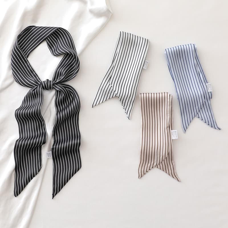 Preto branco listras longo pequeno lenços de seda feminino primavera outono verão nicho trançado laço de cabelo decorati