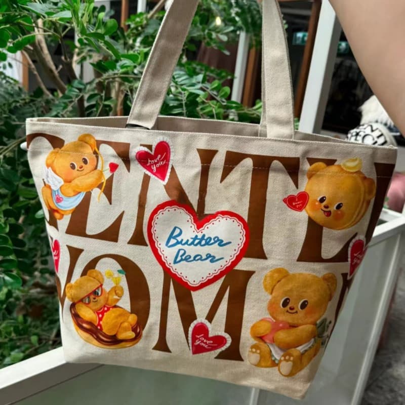 Gentlewoman novo estilo bolsa de lona manteiga urso conjunta sacola bonito dos desenhos animados bolsa de grande capacid