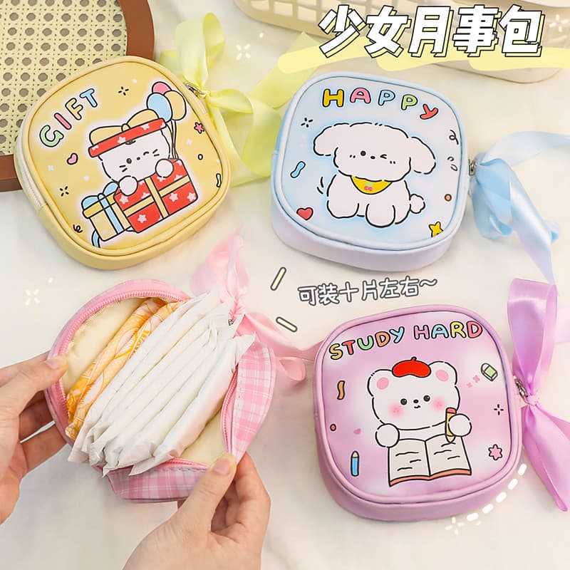 Bolsa menstrual fofa para meninas, bolsa portátil para absorventes higiênicos, bolsa de armazenamento de grande capacida