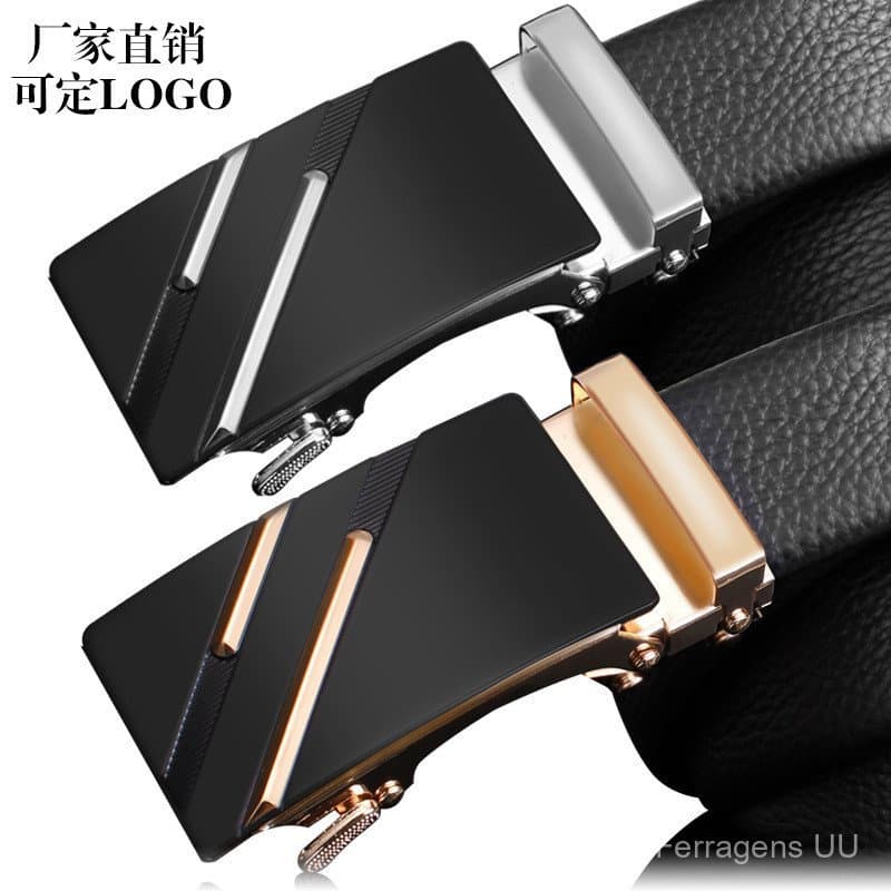 Cinto Masculino de Couro Genuíno XECZ com Fivela Automática, Cinto Casual de Couro Bovino, Cinto para Calças Masculinas,