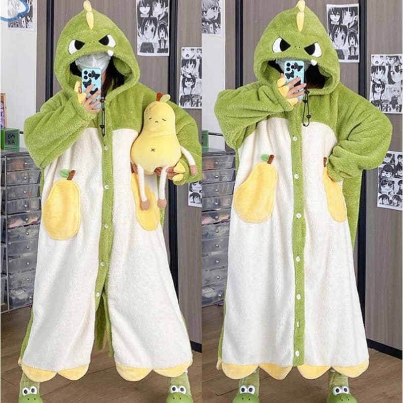 Dinossauro deixe pêra camisola bonito meninas outono inverno engrossado pequeno dinossauro pijamas Coral velo quente pel
