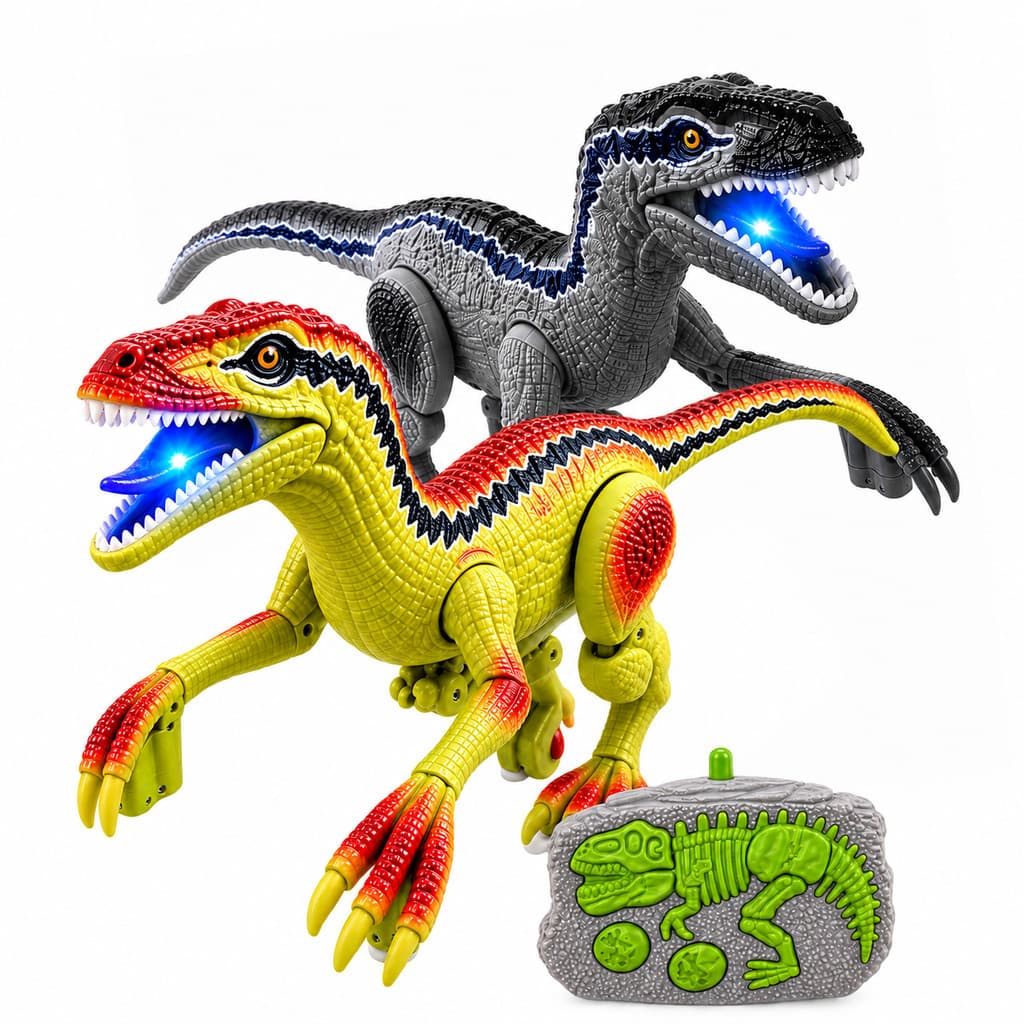 Dinossauro Velociraptor Brinquedo Interativo Controle Remoto Luz Som Rugido