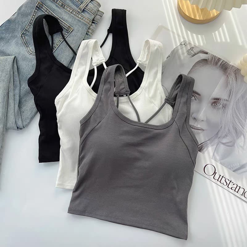 Estilo de verão cruz linda volta camisola feminina com almofada no peito fixo um copo Halter interior exterior Wear quen