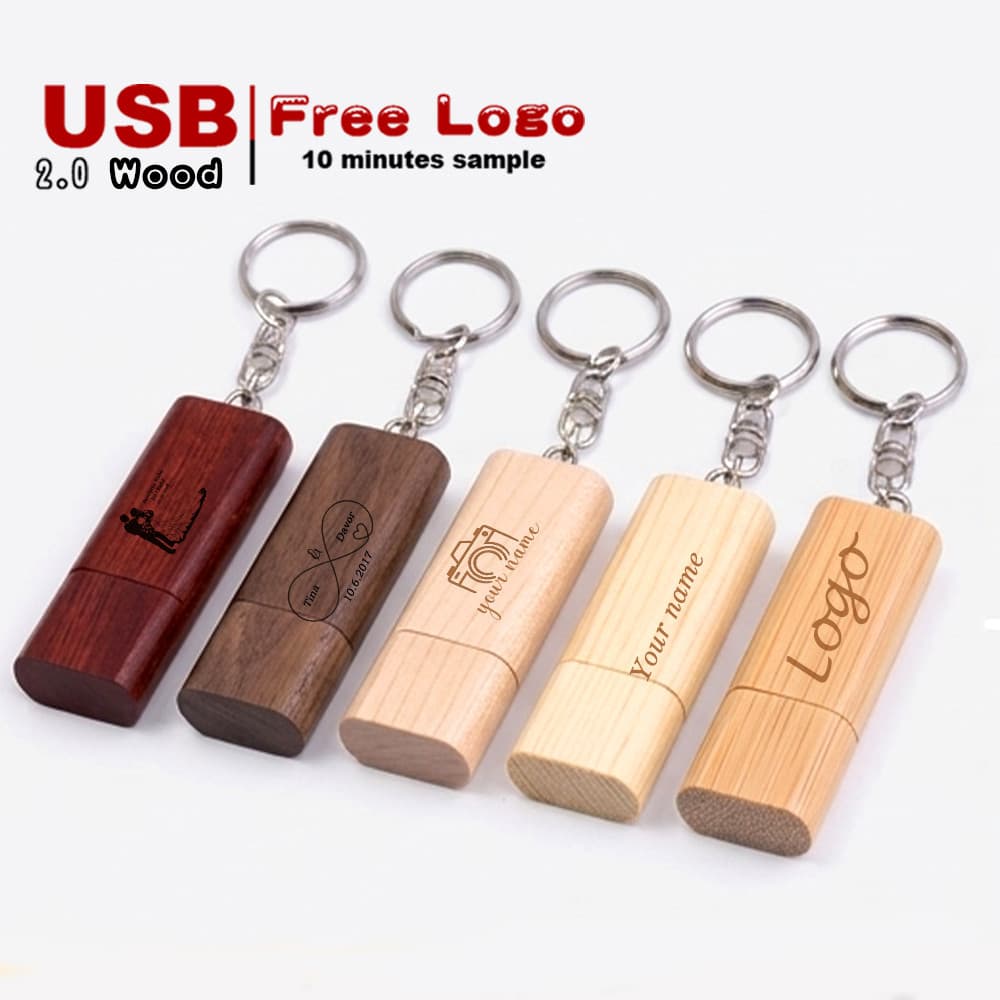 JASTER Logotipo Personalizado De Madeira USB 2.0 Flash Drives Bambu Com Corrente Memory Stick 16GB 4GB 8GB Pen Drive 32G