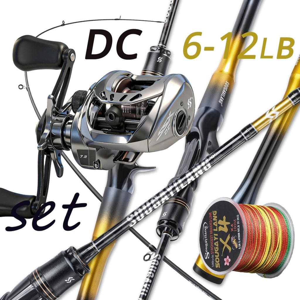 Kit de Pescaria Sougayilang Vara de pesca 1.80m 2 seções + Carretilha de pesca 7.2:1 + Linha de pesca