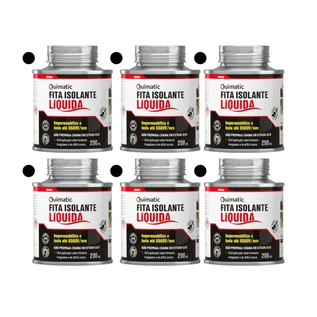 KIT 6 FITA ISOLANTE LÍQUIDA QUIMATIC 200ML PRETA BD1 TAPMATIC