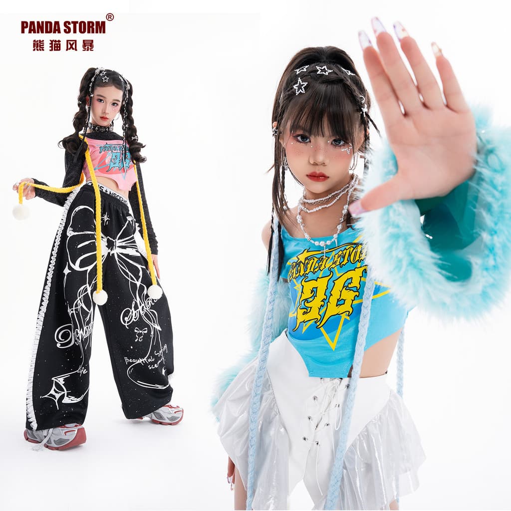 Jazz dança menina jazz doce legal moda colete de manga comprida camiseta calças terno crianças outono inverno traje de d