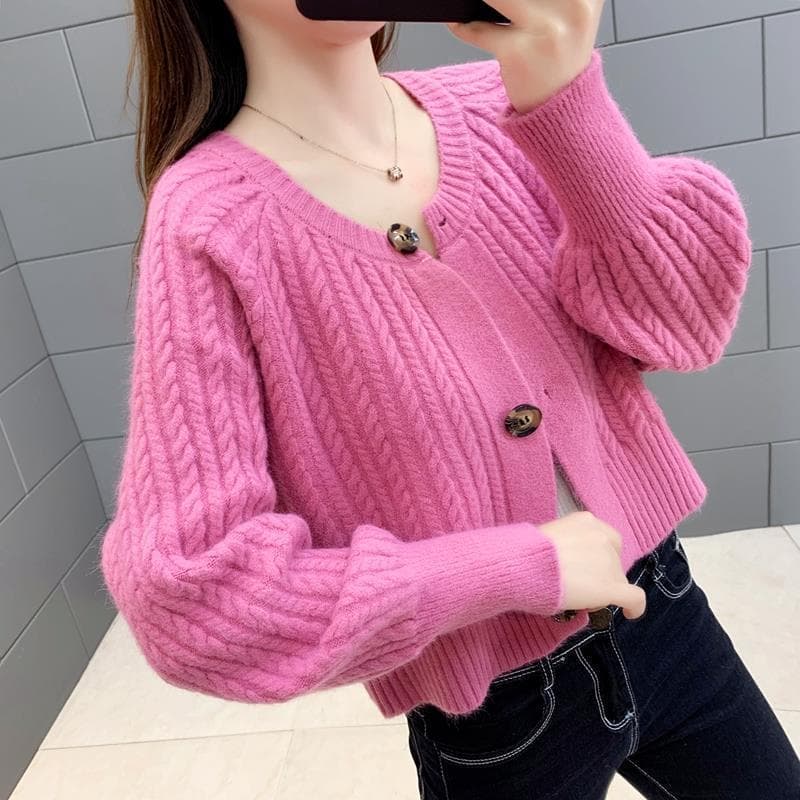 2026 versão coreana outono inverno novo estilo All-Match camisola jaqueta cardigan feminino nicho torção malha cardigan