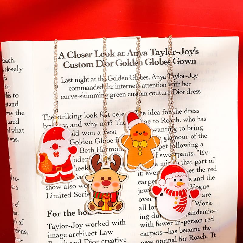 Tema de natal acrílico marcador pingente estudante leitura livro clipe cartão de marcação artesanal diy manual Material