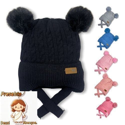 Gorro de Inverno para Bebê, Chapéu de Lã Infantil Forrado com Pompom, Estilo Ovelha para Meninas e Meninos (Entregue com