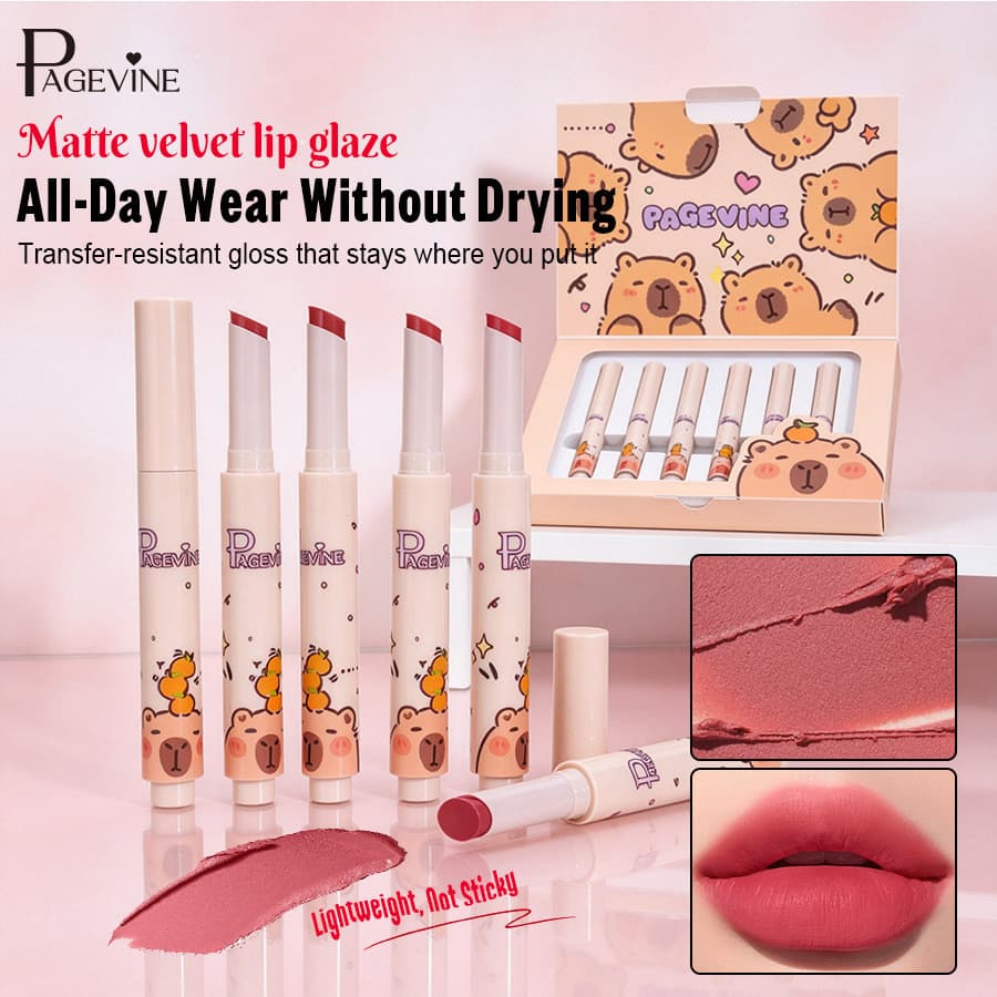 PAGE VINE Conjunto de 6 Peças de Batom Líquido Matte Rosa Macaron