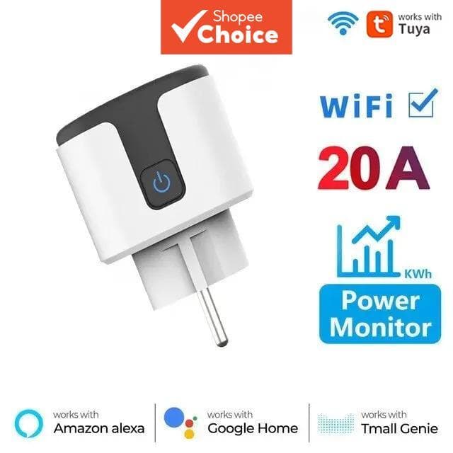 AXUS Para Tomada Inteligente Tuya WiFi 20A Plugue UE Monitoramento de Energia Temporizador Compatível com Google Home,
