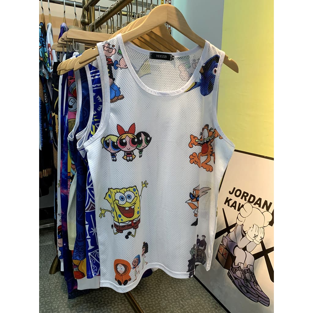 Americano redução de idade esportes verão malha Fitness sem mangas colete bonito impresso em torno do pescoço pulôver su