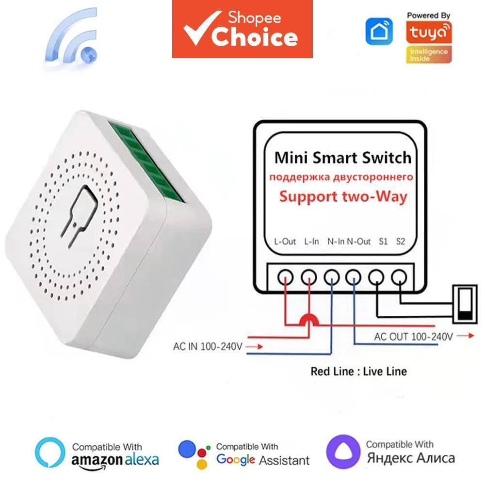 Interruptor WiFi DIY 2 vias 16A MINI compatível com Tuya, controle remoto, temporizador, relé, automação para Smart