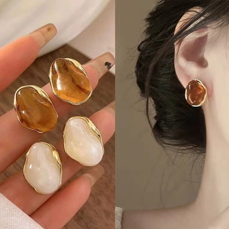Brincos de âmbar estilo Meiyad nicho retrô simples fashion leve luxo temperamento brincos