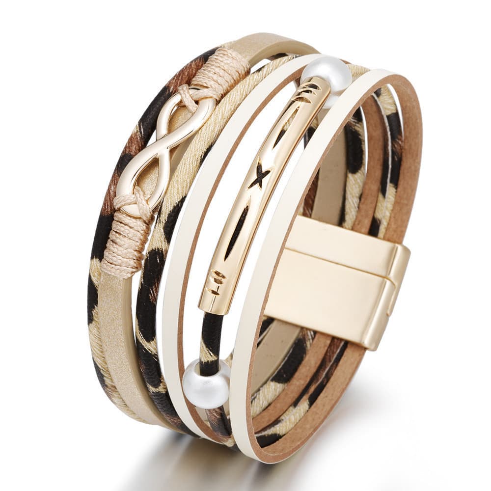 Moda couro feminino pulseira de couro estilo boêmio pulseira magnética