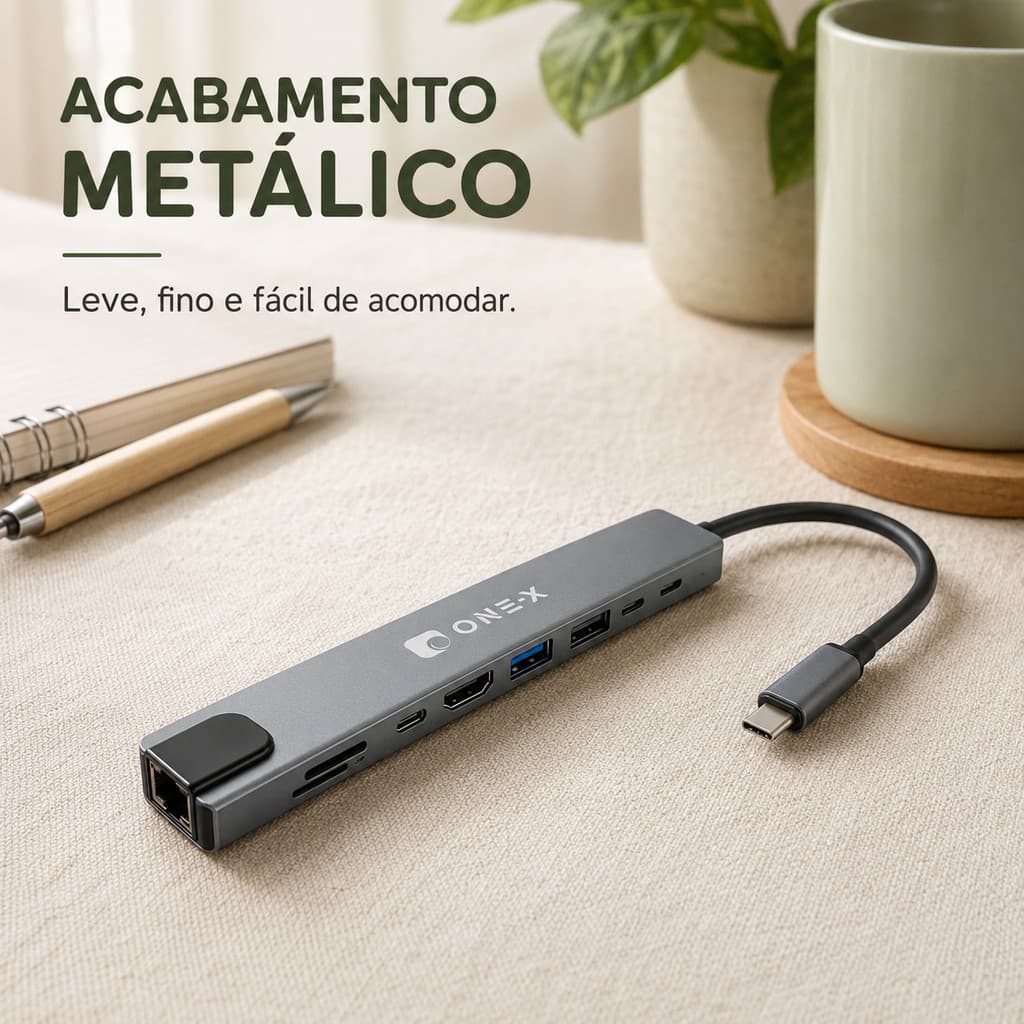 Hub USB-C 8 em 1 HDMI RJ45 Ethernet USB 3.0 USB 2.0 SD TF PD Adaptador Tipo C para Notebook