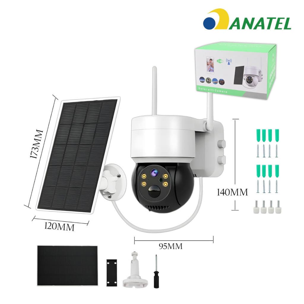 Câmera HD WiFi Solar Sem Fio Externa Bateria Recarregável Visão Noturna Detecção de Movimento Monitoramento Remoto IP66