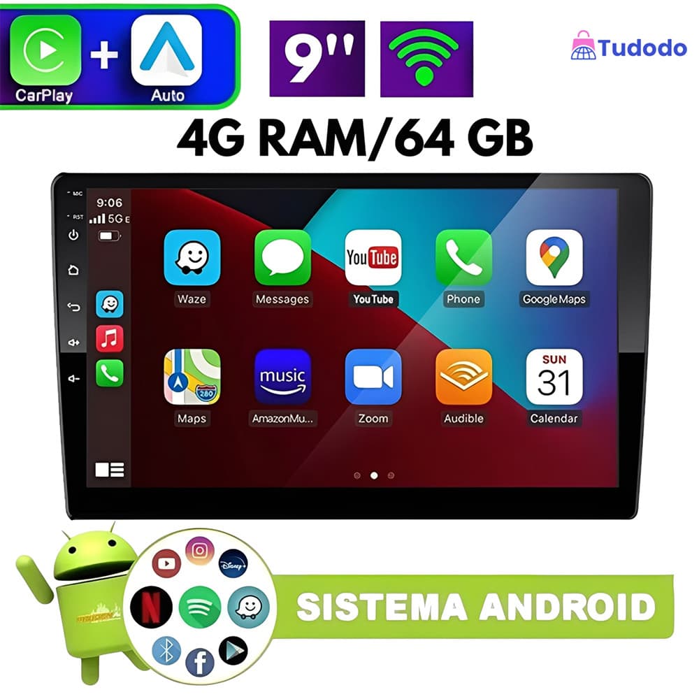 9 " 7 " 2 din 4 + 64gb android carro player tela de toque carplay & estéreo rádio wifi Bluetooth GPS