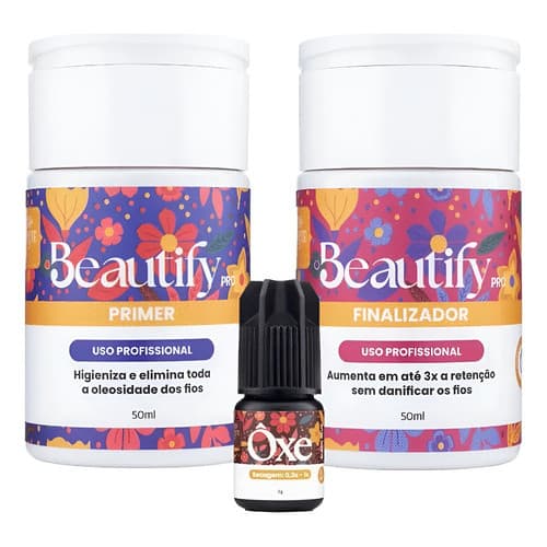 Kit Retenção Cílios Primer Finalizador Cola Oxê Beautify Pro