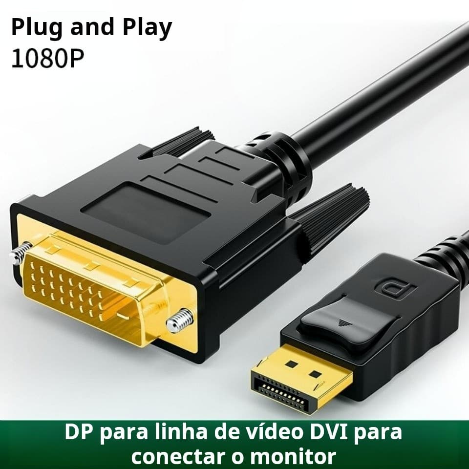 Cabo Displayport Para DVI-D 24+1 Pinos 1,8m Ideal para Áudio e Vídeo