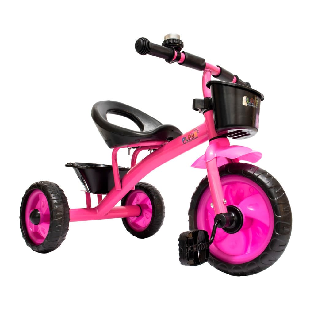 Triciclo Infantil Rosa 3 Rodas Motoca Com Cesta e Buzina - PlayDuc