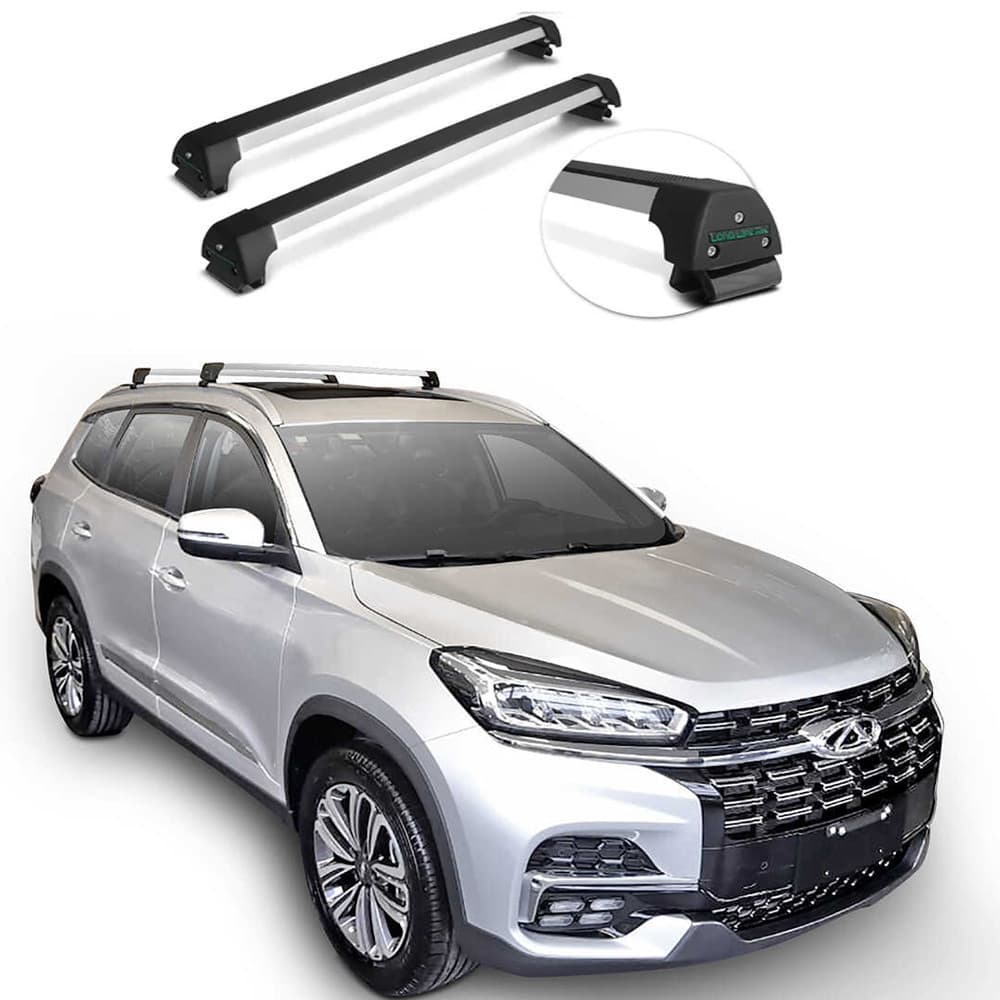 Rack de Teto Long Life Tiggo 8 e Tiggo 8 PRO com longarina integrada 2020 2021 2022 Prata em alumínio