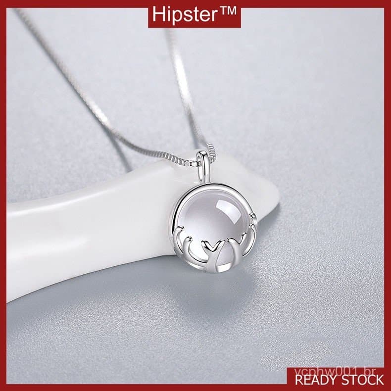 Colar De Prata 925 Feminino Pingente Branco Jade